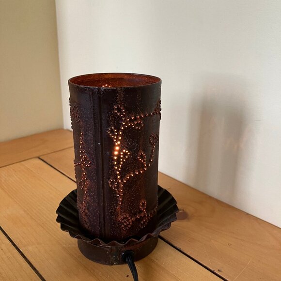 Punched Tin Nightlight Lamp Faith Hope Love Vintage Hand Crafted 5.75" tall - Picture 12 of 14